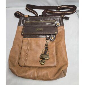 Chala Brown Faux Leather Crossbody Bag With Fox Charm & Zippered Pockets boho